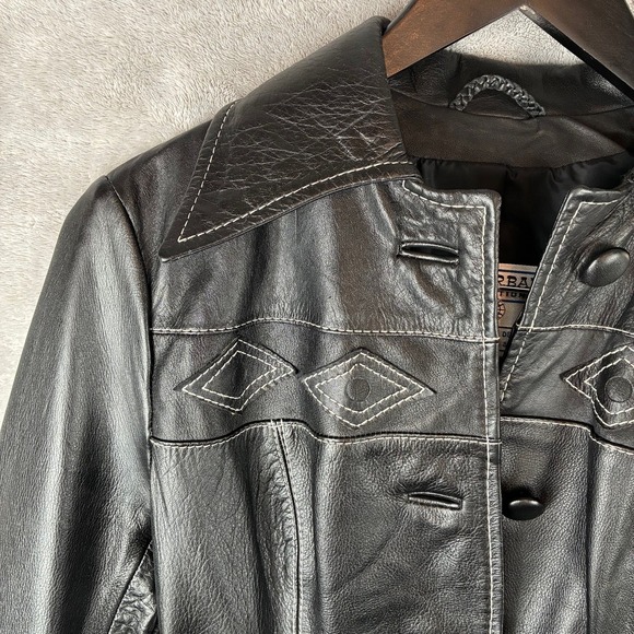 VTG 70s Suburban Internat'l Leather Coat Black Small Western Cowgirl Country - Picture 10 of 16